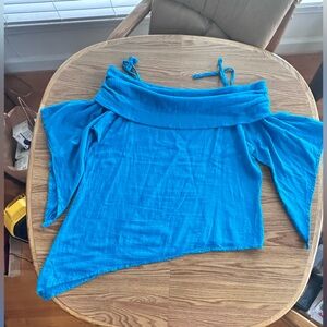 Oh My Gauze! Turquoise Off the shoulder lTunic size 2 Top, 24” pit-to-pit.